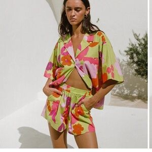 Sabo Thessy Top & Short Set Lime Floral Size XS